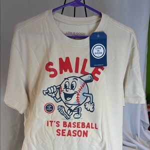 Vintage Life is Good Baseball T-Shirt, Large, Crusher, Cream colored, SMILE! NWT